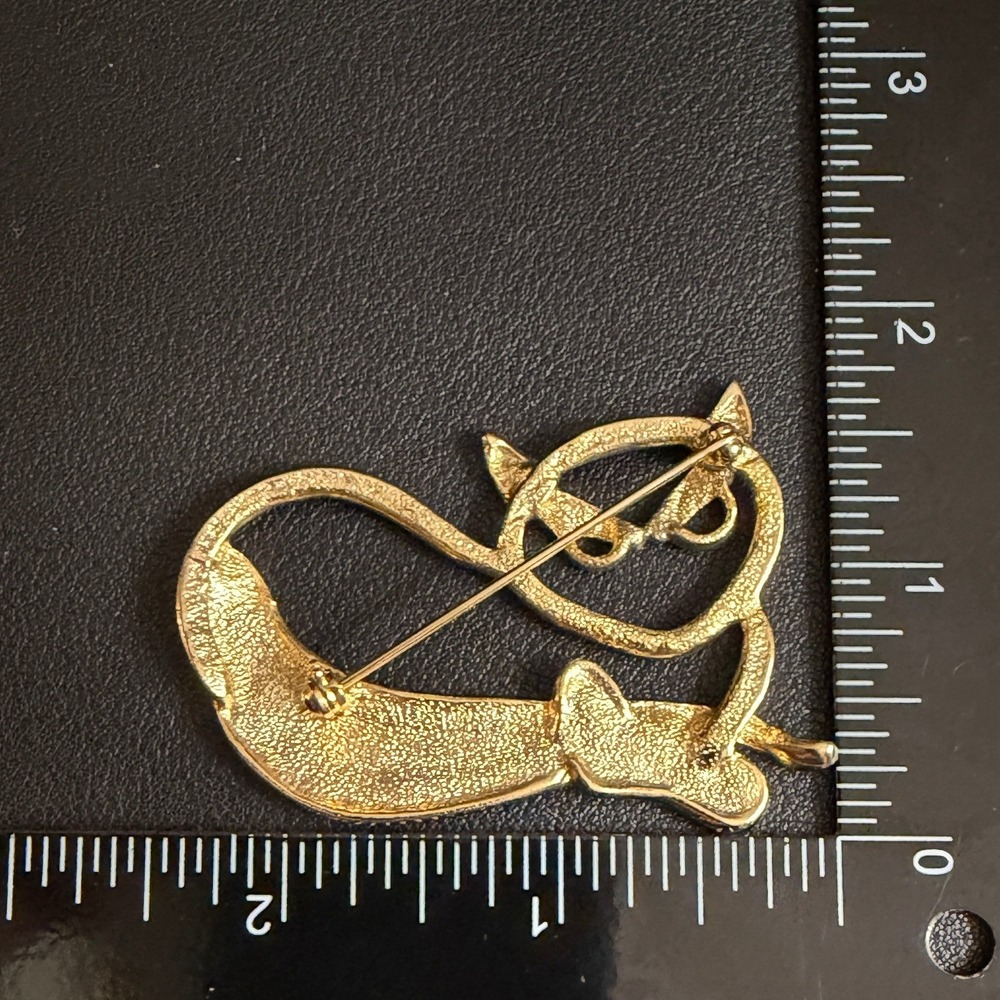 Vintage Kitty Cat Brooch Two Tone Gold Silver Pin Feline Jewelry - Picture 2 of 6